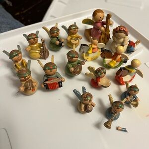 Vintage Erzebirge Italy Germany Mini Wooden Christmas Ornaments Angels Sevi Feri